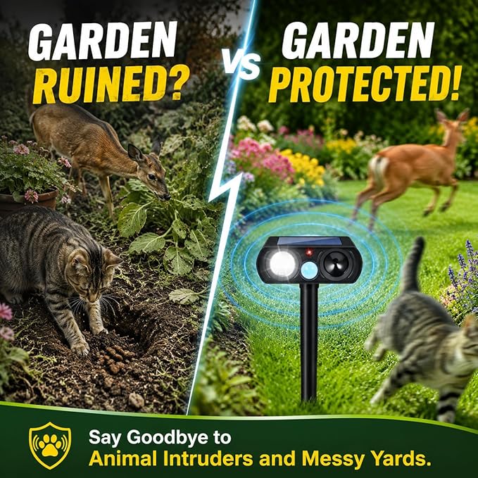 2026 Upgraded Sonic Fortress Pro Deer Repellent Devices,Feral Cat Deterrent Outdoor Solar Ultrasonic Animal Repellent with Motion Sensor&Flash Light, Raccoon Fortress Pro for Garden&Yard 2Pack