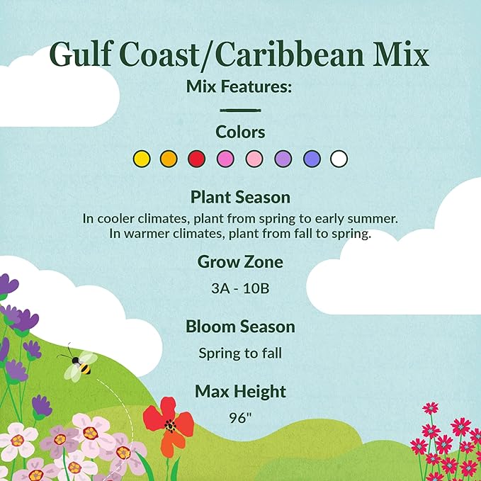Ferry Morse Wildflower Seeds Mix - Non-GMO, Full Sun, Outdoor - Gulf Coast-Caribbean Mix - 1 lb
