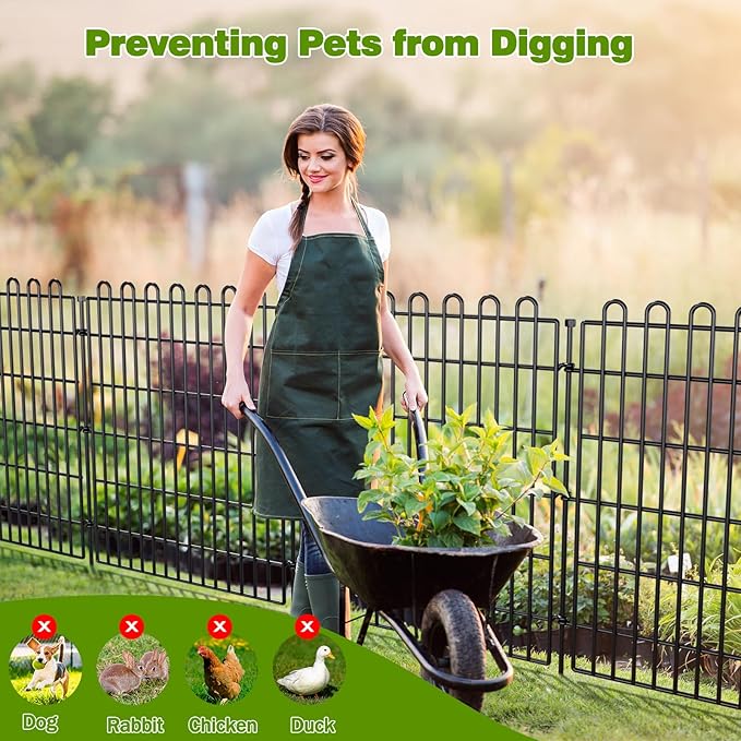 10 Panels No Dig Decorative Garden Fence with Gate for Yard, 48 in(H) X 26.25 ft(L) Animal Barrier Fencing for Outdoor Dog, Metal Portable Garden Fences for Borders, Pets, Landscape, Temporary Fence