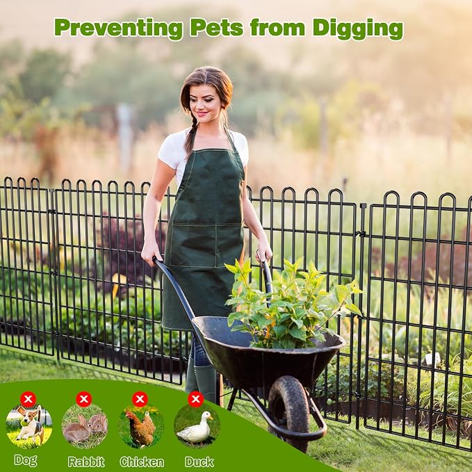 10 Panels No Dig Decorative Garden Fence for Yard, 24 in(H) X 20 ft(L) Animal Barrier Fencing for Outdoor Dog, Metal Portable Garden Fences for Borders, Pets, Landscape, Temporary Fence