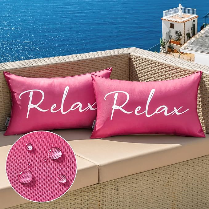 MIULEE Outdoor Waterproof Throw Pillow Covers Set of 2 Relax Decorative Outdoor Rectangular Pillowcases for Chair Patio Garden Couch Tent Balcony Sofa Hot Pink 12x20 Inch