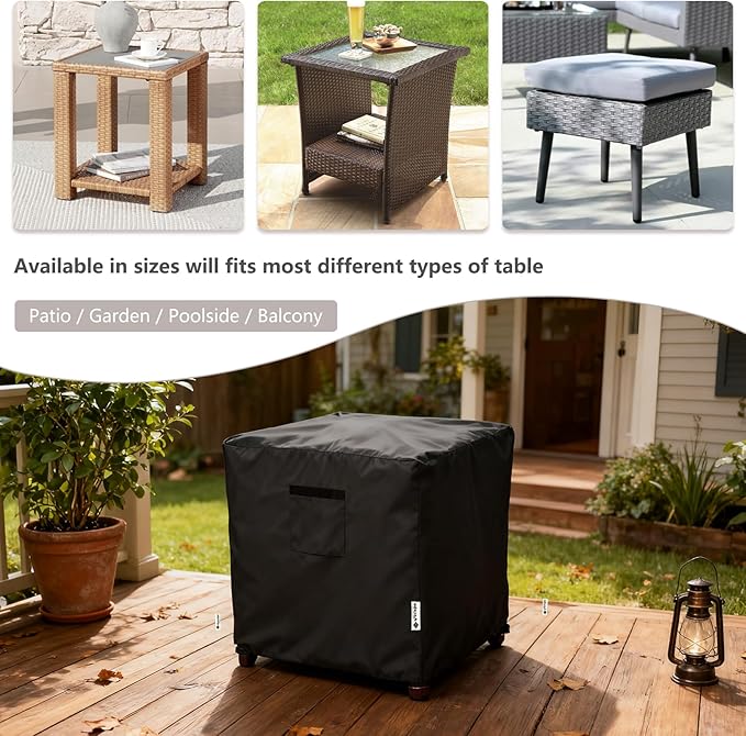 Patio Ottoman Cover,32W x 32D x 18H inch,Waterproof Square Patio Small Side Table Cover,Suitable for 3-Piece Outdoor Wicker Patio Bistro Set Side Table