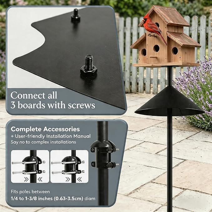 19-Inch Squirrel Baffle for Bird Feeder Pole, Outdoor Squirrel Proof Bird Feeder Guard, Rust-Free, Weather Resistant, Easy Install for Shepherd’s Hook, Bird House & Pole Mount
