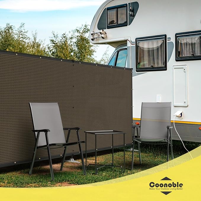 6' x 134' Brown Outdoor Privacy Screen Freestanding 240 GSM Privacy Fence Panels for Outside, Pool Fences with Poles, Backyard Temporary Fencing, Privacy Wall Ground Pole Fence