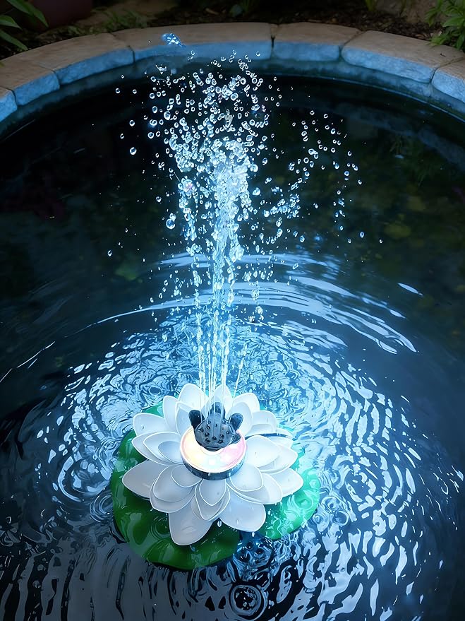 Solar Fountain Pump with 4400mA Battery Backup,Pond Pumps,Solar Bird Bath, Lily Pads for Ponds,8.5W Solar Panel,Pond Plants，Water Garden (White)