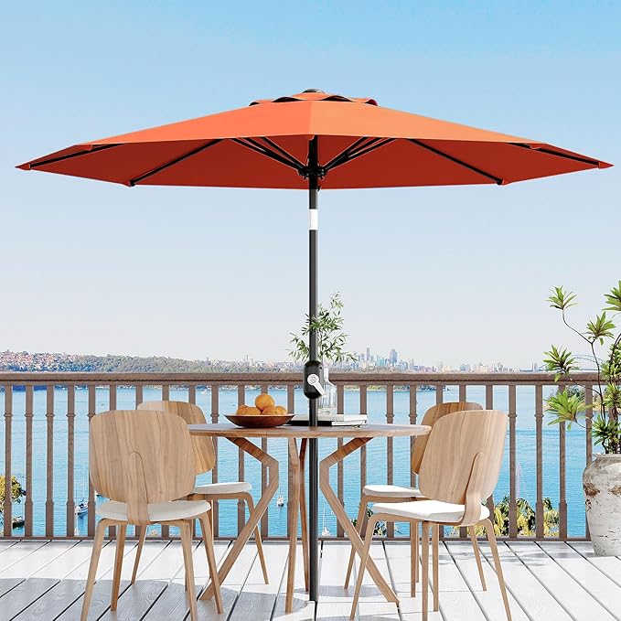 Garvee 9 ft Outdoor Patio Umbrella 8 Sturdy Ribs Outdoor Table Umbrella with Crank Lift & Push Button Tilt - UV Protection Waterproof Market Umbrellas for Pool, Deck, Yard, Garden, Orange