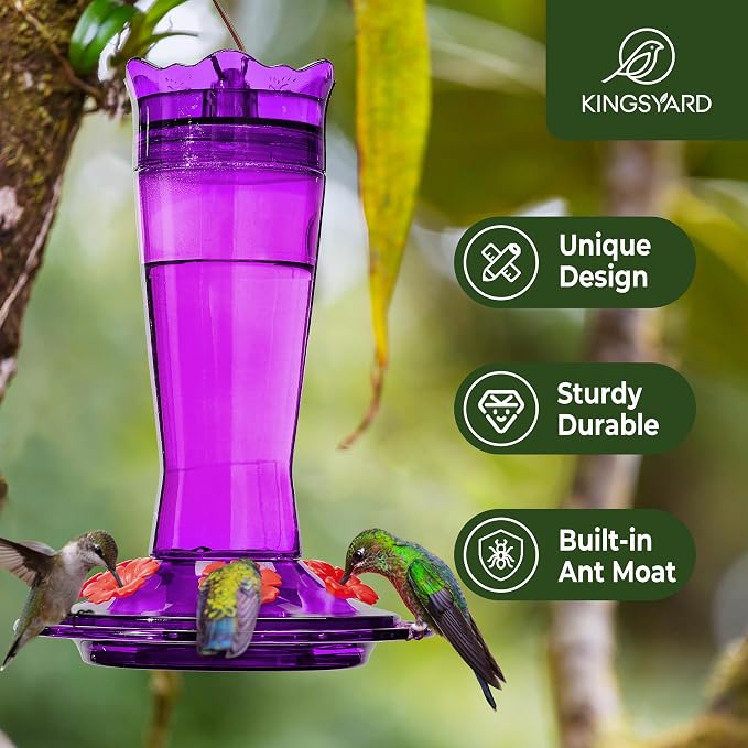 Kingsyard Glass Hummingbird Feeder for Outdoors Hanging + Kingsyard 2 Pack Tube Feeders with 6 Feeding Ports for Outdoors Hanging