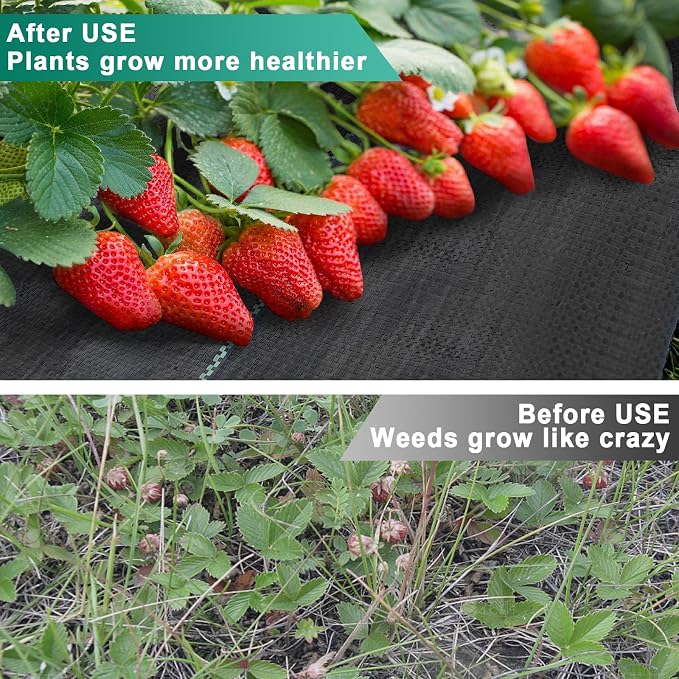 1.4FT x 100FT Weed Barrier Fabric 3.2OZ Heavy Duty, Narrow Permeable Weed Control Cloth for Garden Beds, Path, Flower Edging