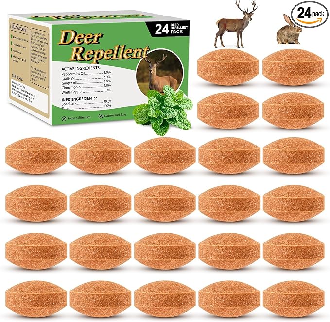 24 Pack Deer Repellent Rabbit Repellent Outdoor Deer Deterrent for Plants Flower Vegetable Tree Deer Rabbit Deterrent for Yard Garden Tree