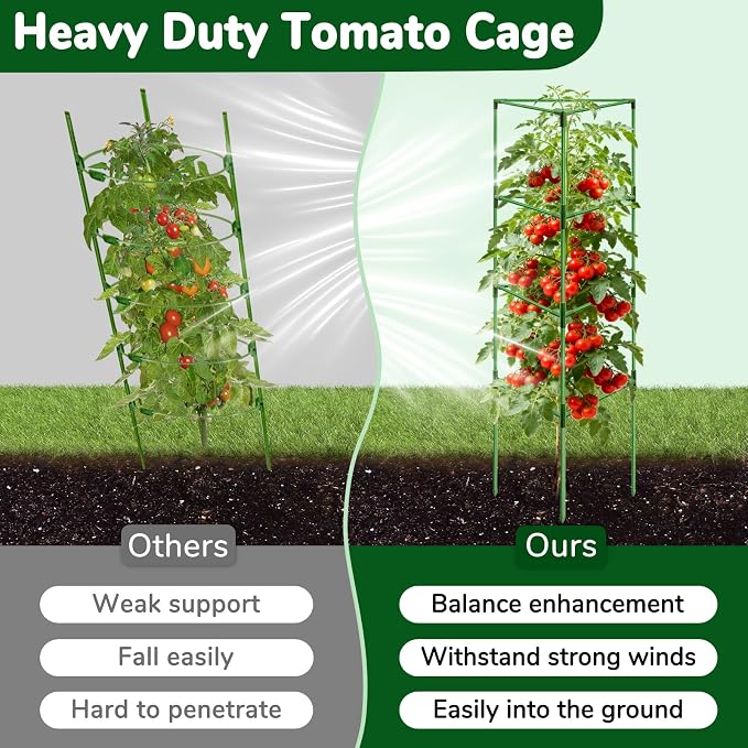[Upgraded] ZeeDix 6 Pack Heavy Duty Tomato Cages for Garden, 57 Inch Foldable Plant Trellis Support Stakes for Heavy Climbing Plants, Adjustable Tomato Cage for Indoor Pots & Raised Garden Bed Outdoor