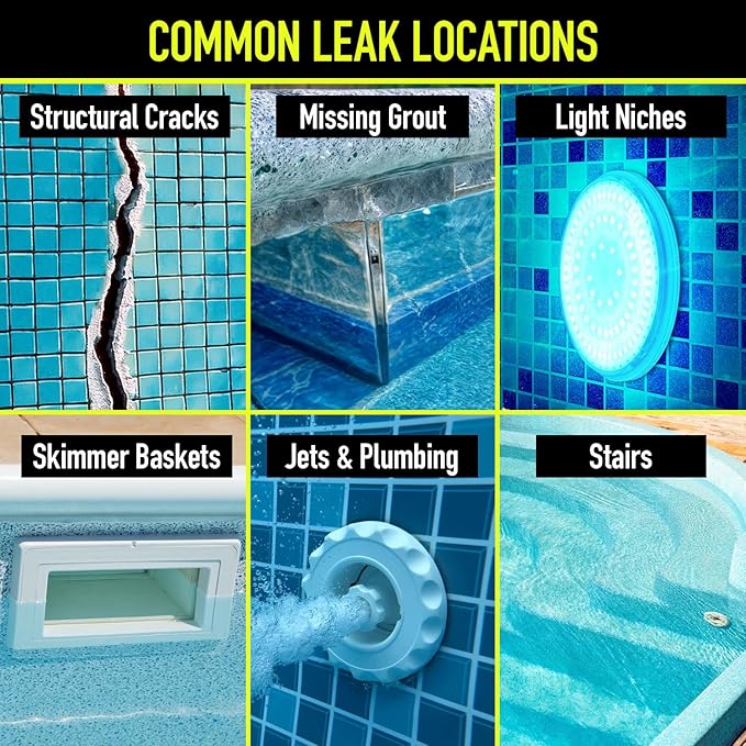 Pool Leak Detection Dye Kit - with 2 Precision Applicators - 75+ Tests - Superior Long Lasting UV Pool Dye Easily Locates Leaks - for All Pool, Spa, & Hot Tub Types - 8 OZ (Fluorescent Yellow)