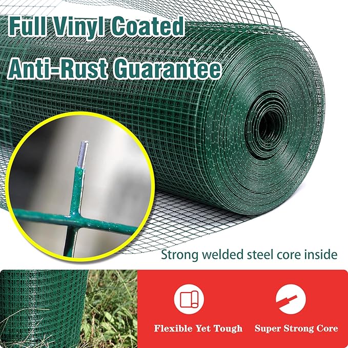 Hardware Cloth 1/2inx24x100ft,Chicken Wire Fencing,Welded Wire Mesh, Vinyl PVC Coated Mesh,Coop Garden Plant for Rabbit,Snake,Rodent,Foxes,Raccoons Poultry Netting Cage Farm Protection