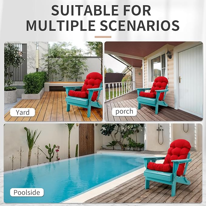 Adirondack Chair Cushion, High Back Patio Chair Cushions 48 x 19.7 x 4.7 Inch, Indoor/Outdoor Thickened Rocking Chair Cushion, Fade-Resistant & Waterproof (Wine Red, Set of 1)