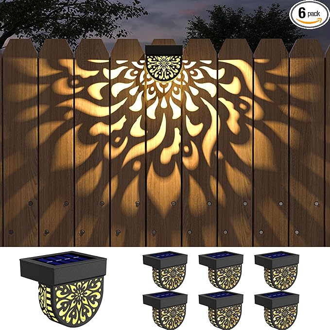 6 Pack Solar Fence Lights Wall lihgts Outdoor Decorations Solar Powered Step Deck Lights Warm Yellow Light Waterproof Decorative Lighting for Garden, Front Door, Backyard
