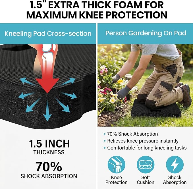 Extra Thick Foam Kneeling Pad for Gardening and Exercise Soft Comfortable Knee Cushion Mat for Floor Work Yard Tasks and Home, Set of 2 Large Black