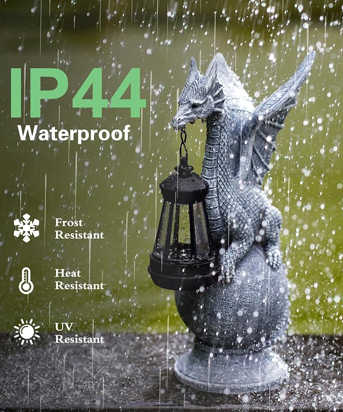Solar Garden Dragon Statue: Outdoor Figurine with Lantern Lights | Weatherproof Resin Decorations, Home Yard Lawn Porch Balcony Patio Decor,Birthday Gifts for Mom Women Grandma