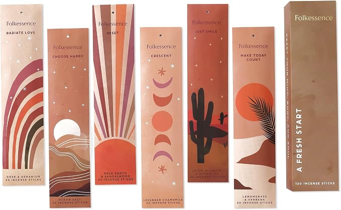 Folkulture Incense Sticks (120 Sticks) | Set of 6 Premium Incense for Graduation Gifts, Meditation, Aromatherapy | No Charcoal, Non Toxic, 45 Mins, Long Burning Palo Santo,Sandalwood Insence-Sticks