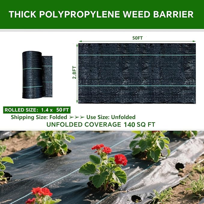Weed Barrier Landscape Fabric Heavy Duty,2.8FT x 50FT Premium Garden Weed Blocker Fabric for Weed Control, Plastic Ground Cover with Woven Weed Cloth,Durable Landscaping Fabric