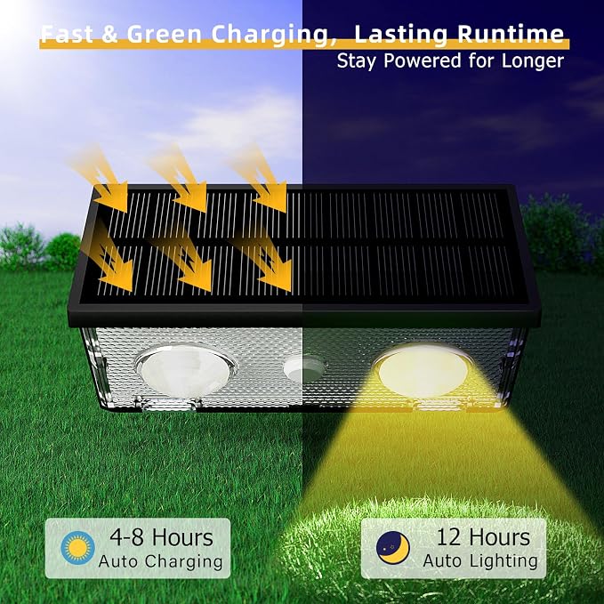 Solar Fence Lights Outdoor, Warm & Cool White RGB Dusk to Dawn Waterproof LED Wall Mount Sconce Light Up & Down Deck Lights Solar Powered for Outside Garden Patio Backyard Garage(4 Pack)