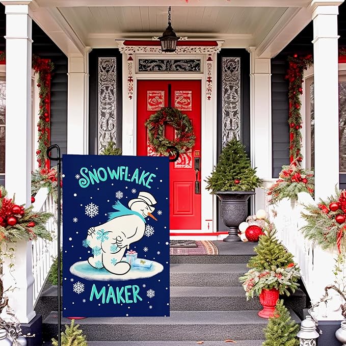 Winter Garden Flag Snowman Snowflake Maker Yard Flags Double Sided Christma Vertical Wall Banners Xmas Gift House Banner for Holiday Farmhouse Outdoor Decoration 12x18 Inch