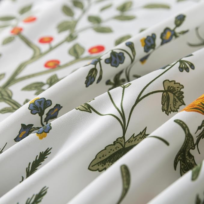 FADFAY 100% Egyptian Cotton Sheets Cal King Botanical Printed Floral Sheets Yellow Flowers & Leaves Pattern Farmhouse Bedding Soft and Breathable French Country Bedding 4Pcs Deep Pocket Sheet Set