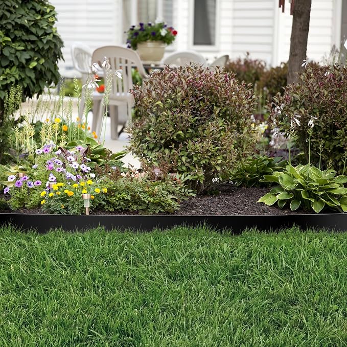 Worth Garden 6-Pack 4.5" H. Galvanized Steel Landscape Edging w/Black Powder Coating - 40" L x 4.5" H Strips - Hammer-in 16-Gauge Metal Edging Border w/ 7 Clips - Edge for Lawn Yard (20Ft Total)