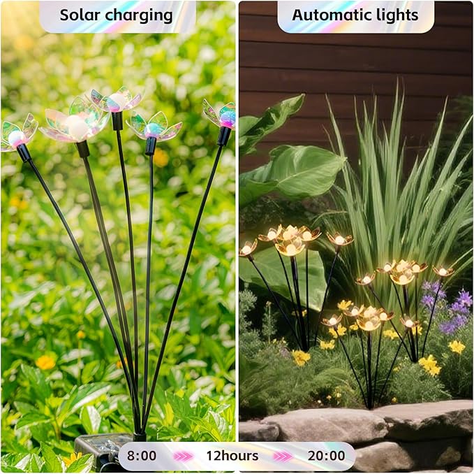 SRNPMIU Solar Lights Outdoor, Solar Firefly Swaying Light with Flower, Garden Decor Lights, IP65 Waterproof, 2 Lighting Modes, Yard Patio Pathway Decoration, Gifts for Women, Grandma (4Pack 24LED)