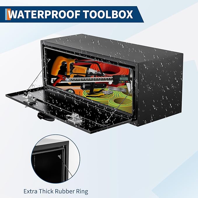 Heavy Duty Underbody Truck Tool Box - Black Steel Storage Tool Chest Organizer with Lock & Keys, Weather Resistant Secure Tool Storage for Pickup Truck Bed, RV, Trailer, Utility Vehicle