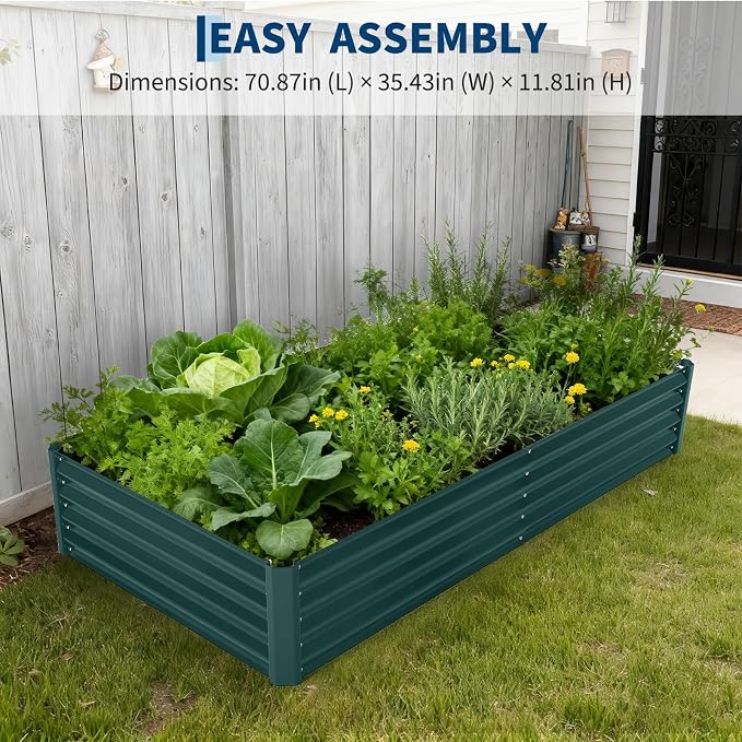 Garvee Galvanized Raised Garden Bed Large Rectangular Kit with Cover Zippered Screen Doors, Open Base Design, Thick Steel, Easy Assembly, Planter Box for Vegetables, Flowers (Dark Green, 6x3x1 ft)