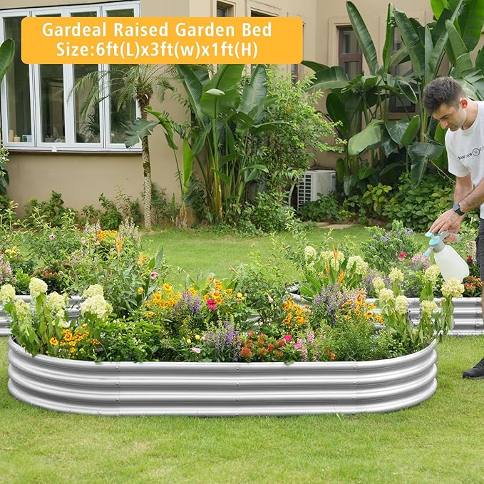 Gardeal Garden 6x3x1ft Galvanized Raised Garden Bed Kit - Metal Planter Boxes for Vegetables/Herbs/Flowers, Heavy-Duty Steel Outdoor Garden Box with Reinforced Edges(6X3X1FT)