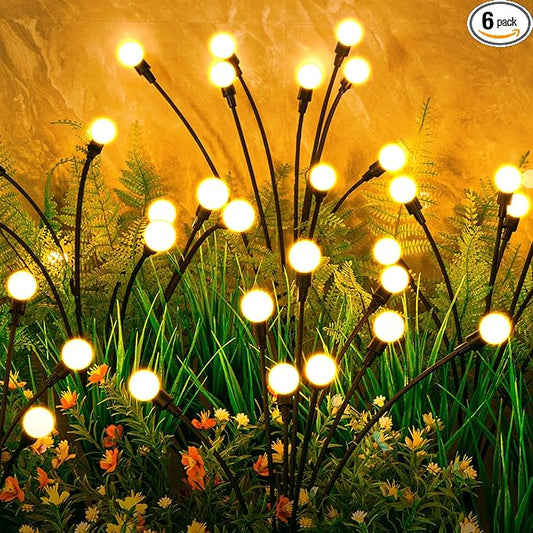 ASMAD Solar Garden Lights, 6 Pack 48 LEDs Solar Outdoor Lights, Firefly Lights for Patio Pathway Outdoor Decor, Bigger Bulb Base&Vary in Lenth, Warm White