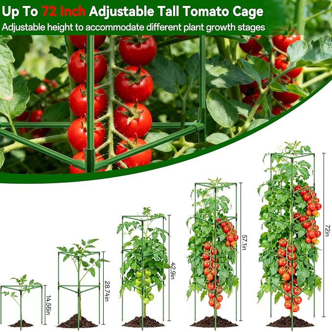 Halatool 72 Inch Extra Tall Tomato Cages for Garden, 2 Pack Heavy Duty Metal Plant Support Stakes for Climbing Plants, Adjustable Large Trellis for Outdoor Raised Garden Bed Vegetables Flowers Fruits