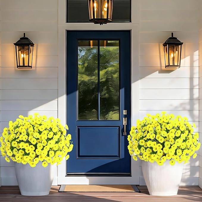 Yastouay Artificial Flowers for Outdoors, 26 Bundles Fake Outdoor Flowers, UV Resistant Artificial Plants & Flowers for Decoration, Yellow Realistic Morning Glory for Outdoor Porch Garden Decoration