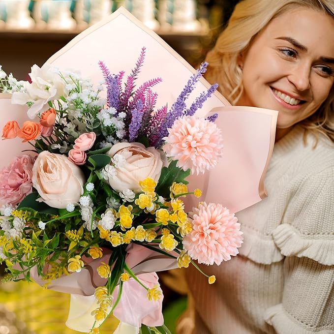 Fainne 100 Sheet Flower Wrapping Paper Bouquets Floral Wrapping Paper Bulk Waterproof Korean Florist Bouquet Supplies Gift for Mother's Day Graduation Wedding, 22.8x22.8 Inch, 5 Colors(Elegant Colors)