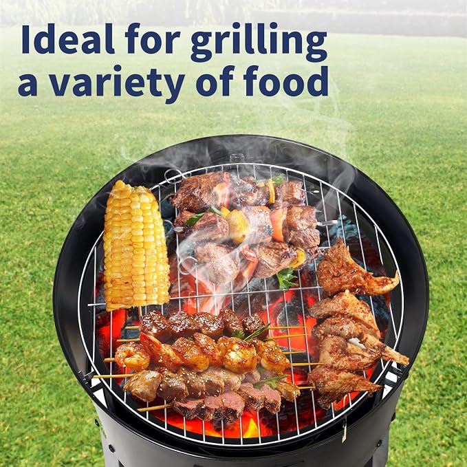 16 inch Vertical Charcoal Smoker, BBQ Grill, Fire Pit, 3-in-1 with Built-in Thermometer, Adjustable Air Vent, Idea for Parties, Backyard, Patio, Camping
