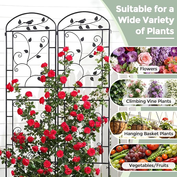 Garden Trellis for Climbing Plants, 2 Pack 71x20 in Metal Lattice Panel with Black Coating, Tall Climbing Support for Rose Vines Clematis Flowers Vegetables Fruits - Plant Trellis Outdoor