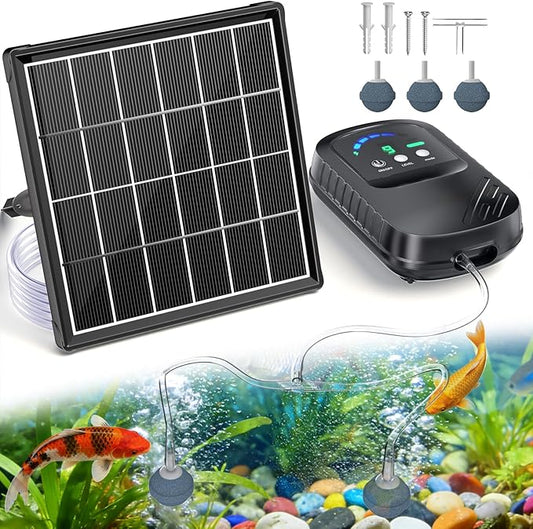 POPOSOAP Solar Pond Aerator, Solar Air Pump with Adjustable Airflow, Quiet Solar Pond Oxygen Pump for Koi Pond, Garden Pond, Fish Tank, Hydroponics