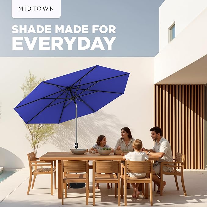 Midtown Umbrellas - 10-Year-No-Fade 6 Ft Patio Umbrella with Terylast Fabric, Auto-Tilt Aluminum Frame and 8 Reinforced Ribs for Deck, Pool, Garden & Beach - Royal Blue Canopy, Black Pole