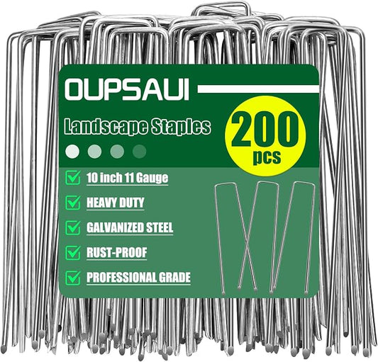 OUPSAUI 10 Inch Galvanized Landscape Staples Stakes, 12/25/50/100/200pcs Garden Metal Stakes for Weed Barrier Fabric, Fence Stakes, Tent Stakes, Christmas Decorations (200pcs)