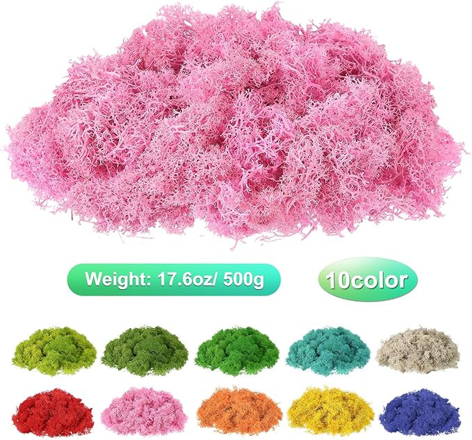 uxcell Preserved Reindeer Moss, 17.6oz Fake Moss for Crafts Artificial Dried Moss for Decoration Terrariums Potted Plants, Rose Pink