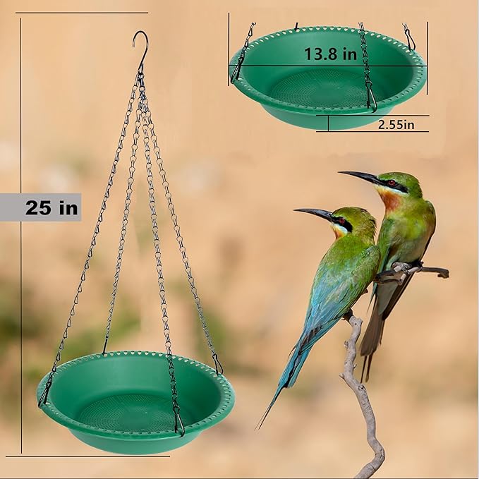 Hanging Bird Feeder Tray with Drainage Holes for Outside, Bird Seed Catcher Tray, Feeding Station (14 inch, Green)