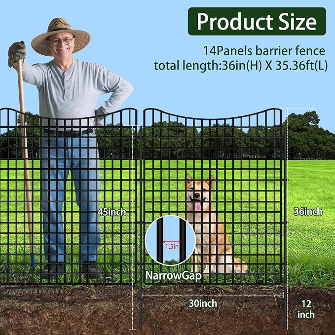 ULIOK 14 Panels Dog Fence Outdoor for Yard, Garden Fence Animal Barrier, 36 in(H) X 35.36 ft(W) No Dig Garden Fencing Outdoor, Dogs Rabbits Blocker Metal Wire Decorative Fences for Yard, Patio