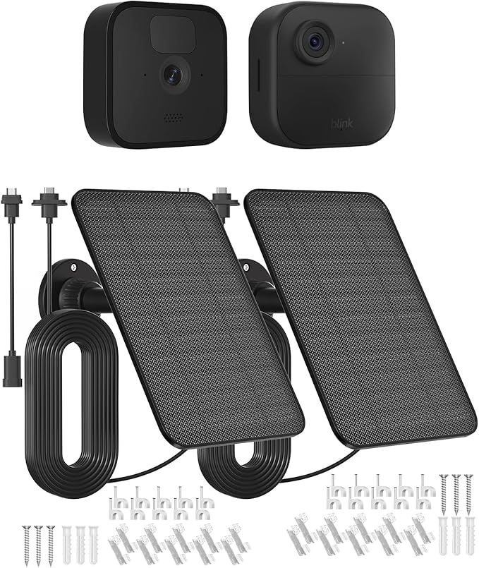 Solar Panel for Blink Outdoor Cameras – Compatible with Blink Outdoor 4/3 (XT3, XT/XT2), 5V 5W Charger with 13ft Cable, USB-C or Micro USB Rubber Plug & IP65 Weatherproof, 2 Pack