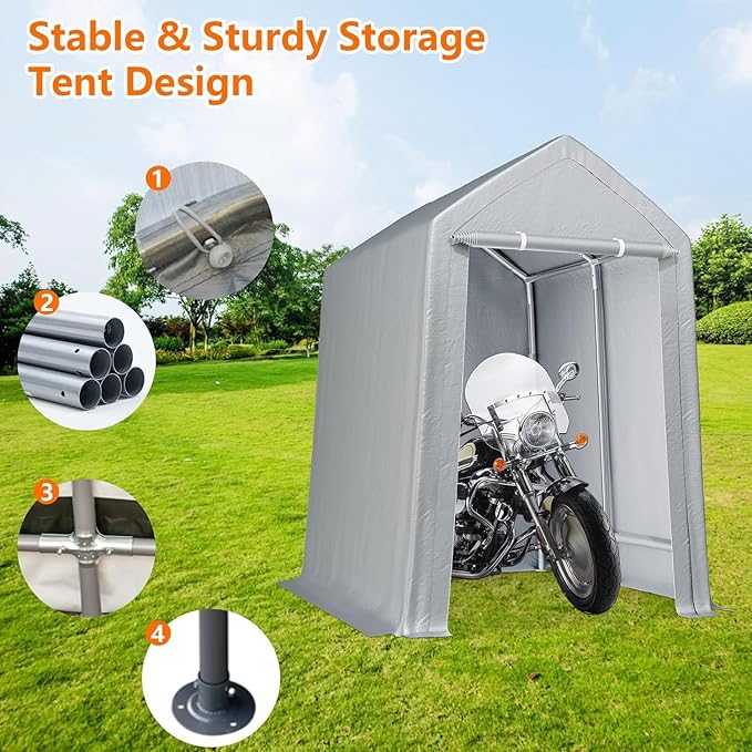 Carport 6x8 ft Heavy Duty Portable Garage, Car Canopy with Removable Doors, Portable Shed Car Shelter, All-Season Tarp for Boat Truck Motorcycle
