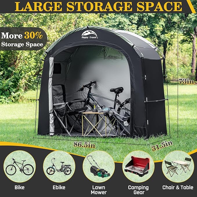 Happy Travel Bike Storage Shed Tent,Outdoor Portable Bicycle Storage Sheds with 210D Oxford Fabric PU4000 Waterproof for 2/3/4/5 Bikes,Bike Covers Shelter for Motorcycle,Garden Tools,Toys,Lawn Mower
