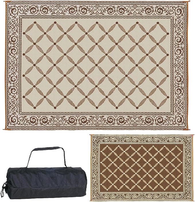 Stylish Camping 119127 9-feet by 12-feet Reversible Mat, Plastic Straw Rug, Large Floor Mat for Outdoors, RV, Patio, Backyard, Picnic, Beach, Camping (Brown/Beige)