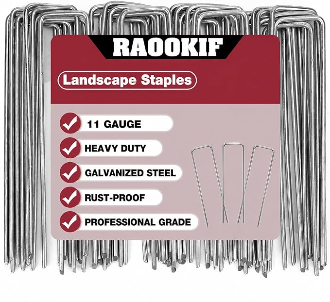 RAOOKIF 8 Inch Galvanized Garden Landscape Staples, 20/50/100/200Pcs Garden Metal Stakes, 11 Gauge Heavy Duty Ground Stakes for Decoration, Fence, Lawn, Fabric Pins