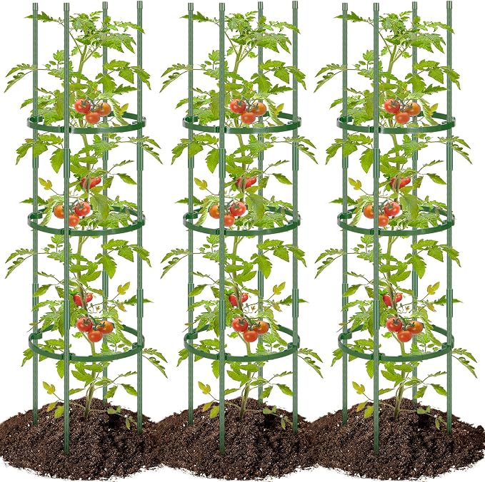 POILKMNI 3 Pack Tomato Cage for Garden - 59'' Tall Plant Support Heavy-Duty Tomato Trellis, Adjustable Garden Trellis for Climbing Plants Vines Vegetables Flowers Cucumber Peony Plant Cage