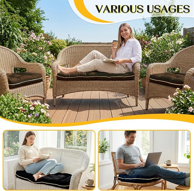 1 MIDDLE ONE Wicker Chair Cushions 3 Pieces Set for Outdoor Furniture, Replacement Patio Wicker Furniture Cushions, 1Pc Loveseat Cushion & 2Pcs Chair Cushions (Black)