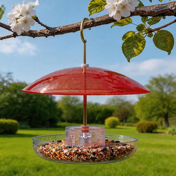 8" Mini Weather Guard for Bird Feeder - 2 PC x Small Protective Dome Cover Against Rain/Snow/Sun - Red Dia. 20CM